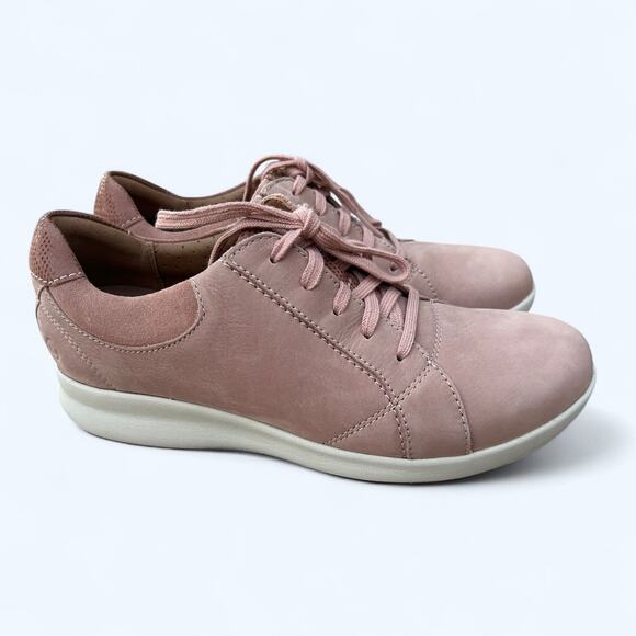 Clarks Unstructured Un Adorn Lace Dusty Pink Nubuck Leather Sneakers Womens 7.5 - Picture 3 of 9